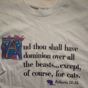 Deadstock Vintage Religious Christian Scripture Cat Feline Parody Joke T-Shirt